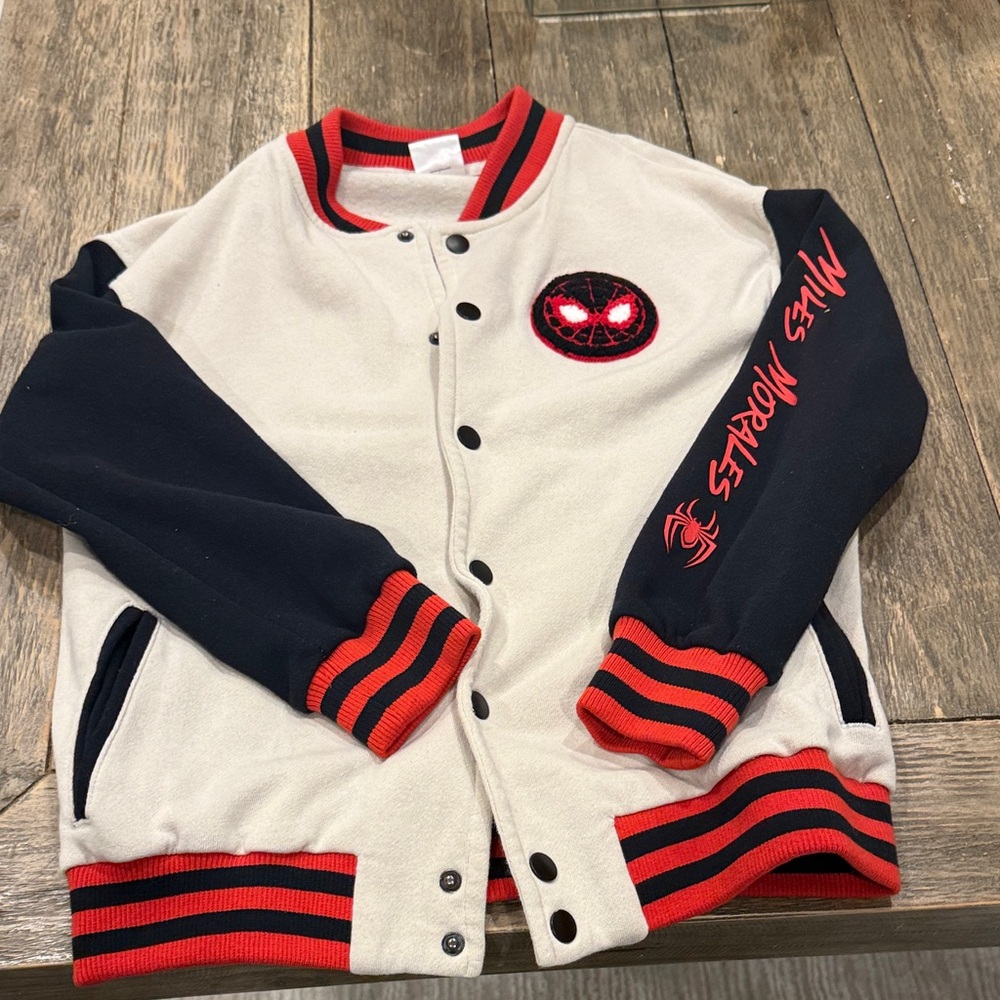 Spider-Man Miles Morales Varsity Jacket with Red and Black Accents